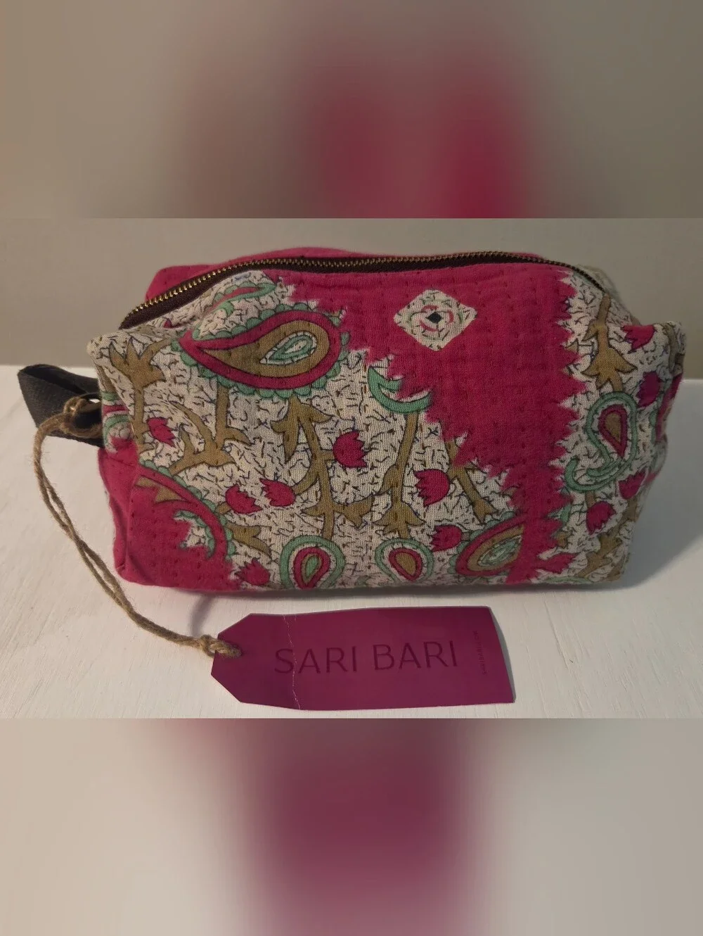 Sari Bari Large Mota Makeup Bag Quilted Cosmetic Pouch, Handmade, Boho